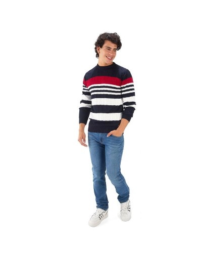 MHC814 Saco Trenzado 3 Colores Azul Rojo Marfil Talla S M L XL
