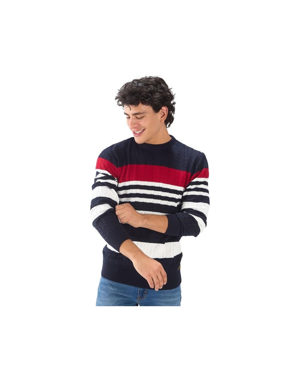 MHC814 Saco Trenzado 3 Colores Azul Rojo Marfil Talla S M L XL