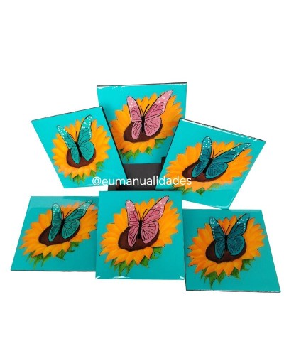 Portavasos mariposas cuadrado