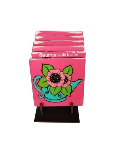 Portavasos tetera floral cuadrado