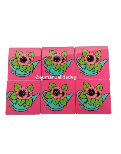 Portavasos tetera floral cuadrado