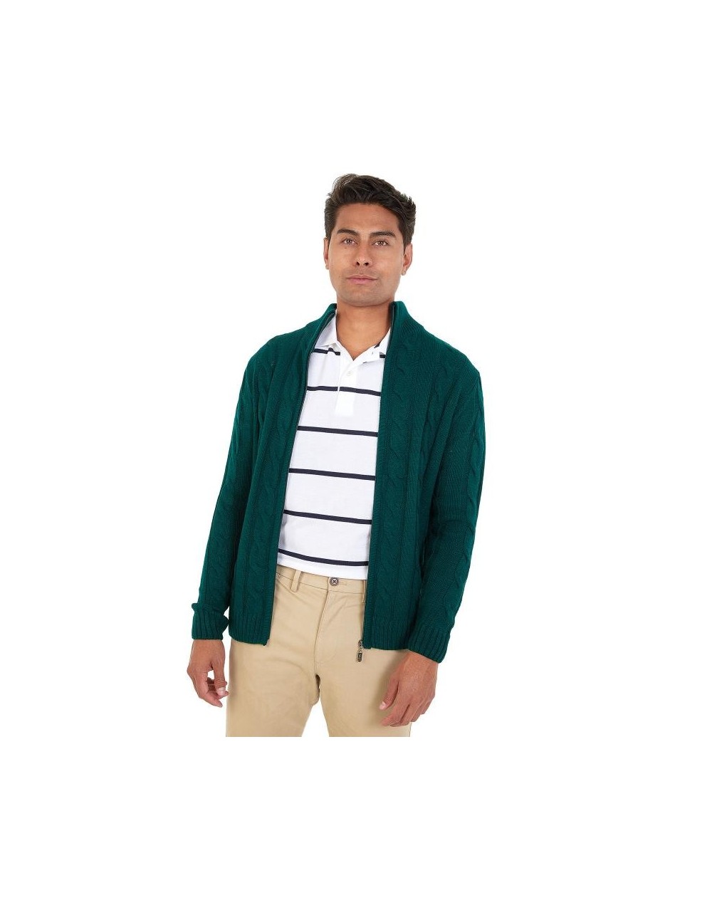 DHA786 Chaqueta Trenzada Color Verde Botella Talla S M L XL