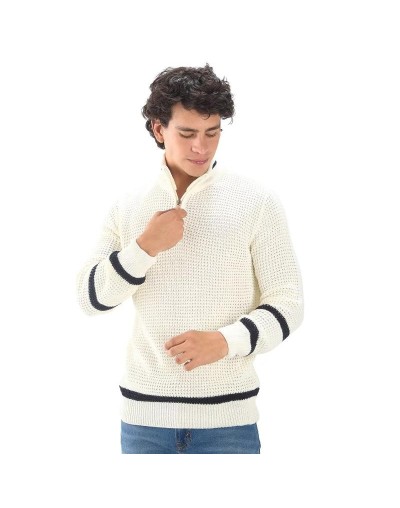 EHA808 Camisero Tejido Galleta Color Marfil Azul Oscuro Talla S M L XL