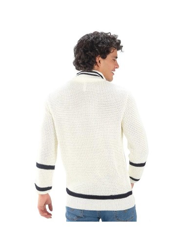EHA808 Camisero Tejido Galleta Color Marfil Azul Oscuro Talla S M L XL