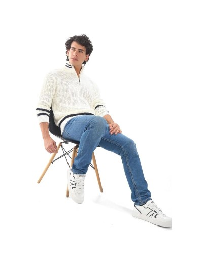 EHA808 Camisero Tejido Galleta Color Marfil Azul Oscuro Talla S M L XL