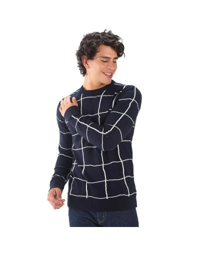 MHC811 Saco Cuadros Desiguales Color Azul Oscuro Marfil Talla S M L XL