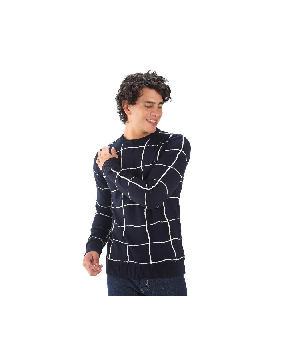 MHC811 Saco Cuadros Desiguales Color Azul Oscuro Marfil Talla S M L XL