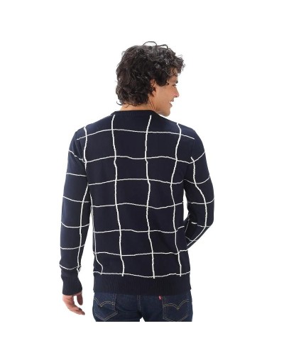 MHC811 Saco Cuadros Desiguales Color Azul Oscuro Marfil Talla S M L XL