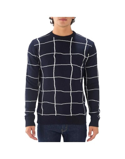 MHC811 Saco Cuadros Desiguales Color Azul Oscuro Marfil Talla S M L XL