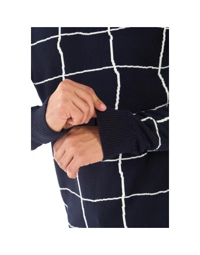 MHC811 Saco Cuadros Desiguales Color Azul Oscuro Marfil Talla S M L XL