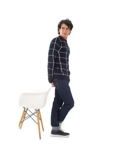 MHC811 Saco Cuadros Desiguales Color Azul Oscuro Marfil Talla S M L XL
