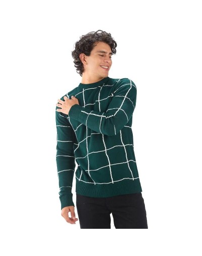 MHC811 Saco Cuadros Desiguales Color Verde Botella Marfil Talla S M L XL