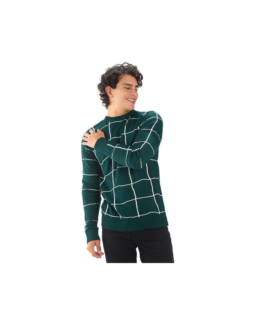 MHC811 Saco Cuadros Desiguales Color Verde Botella Marfil Talla S M L XL