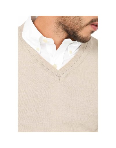 SHC006 Buzo Cuello V Color Beige Talla S M L XL