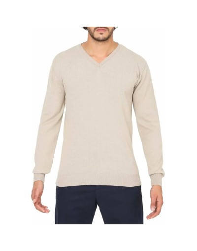 SHC006 Buzo Cuello V Color Beige Talla S M L XL