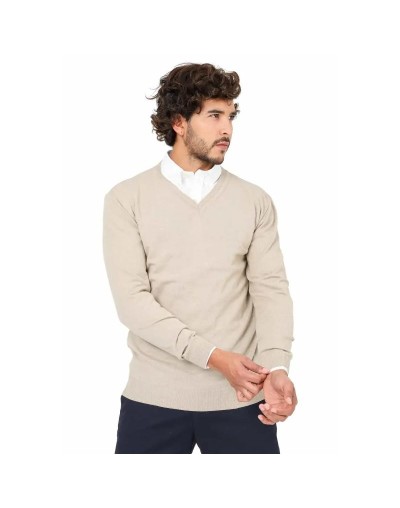 SHC006 Buzo Cuello V Color Beige Talla S M L XL