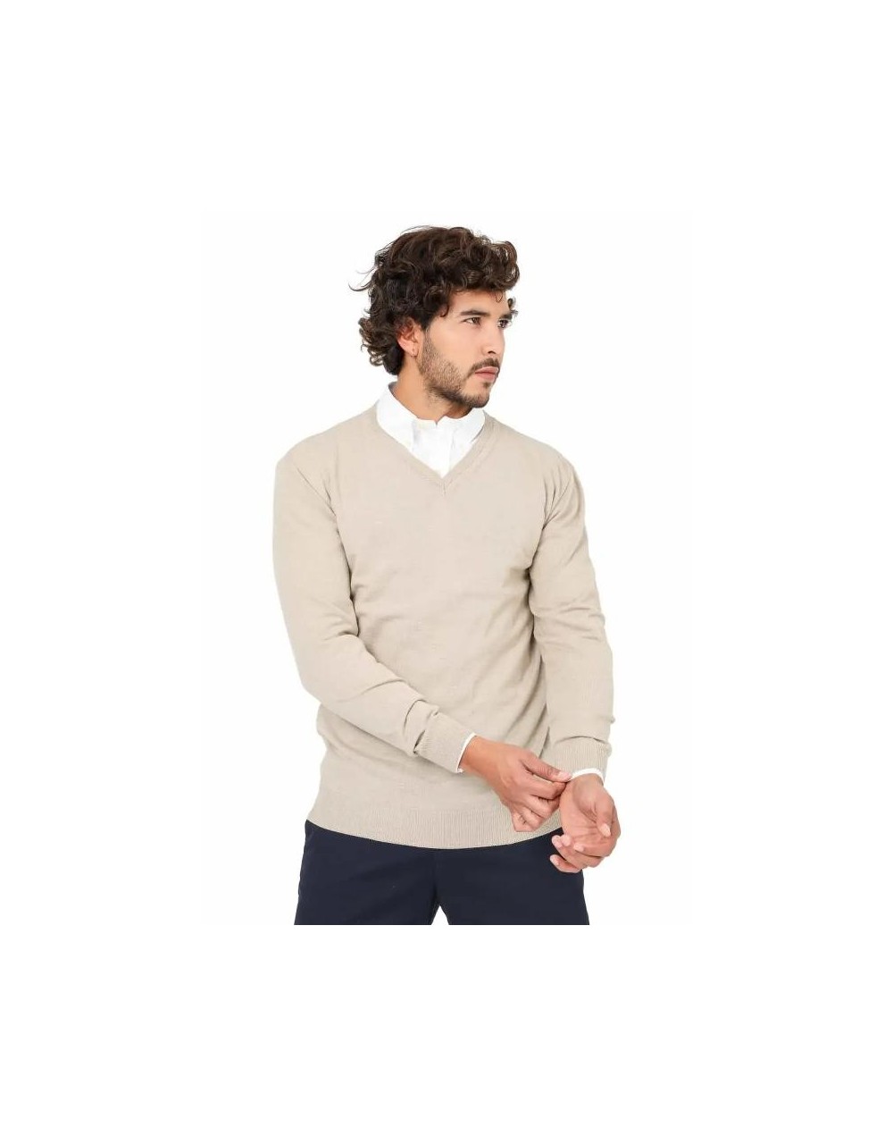 SHC006 Buzo Cuello V Color Beige Talla S M L XL