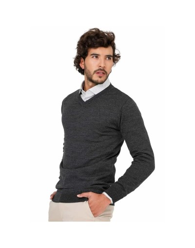 SHC006 Buzo Cuello V Color Gris Oscuro Talla S M L XL