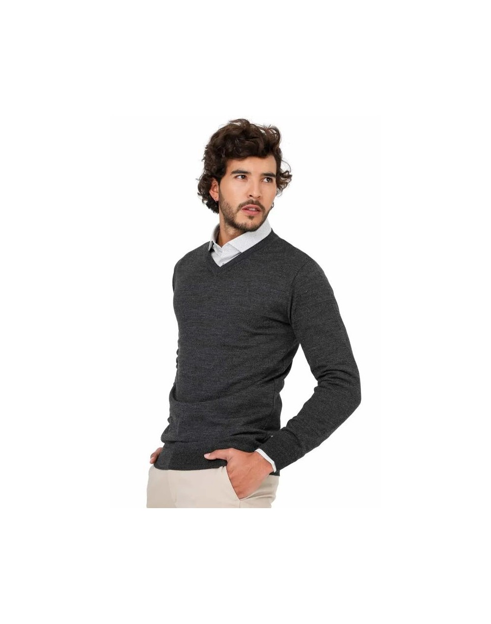 SHC006 Buzo Cuello V Color Gris Oscuro Talla S M L XL