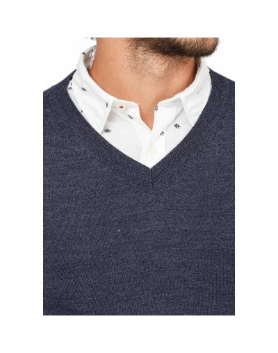SHC006 Buzo Cuello V Color Azul Oscuro Talla S M L XL