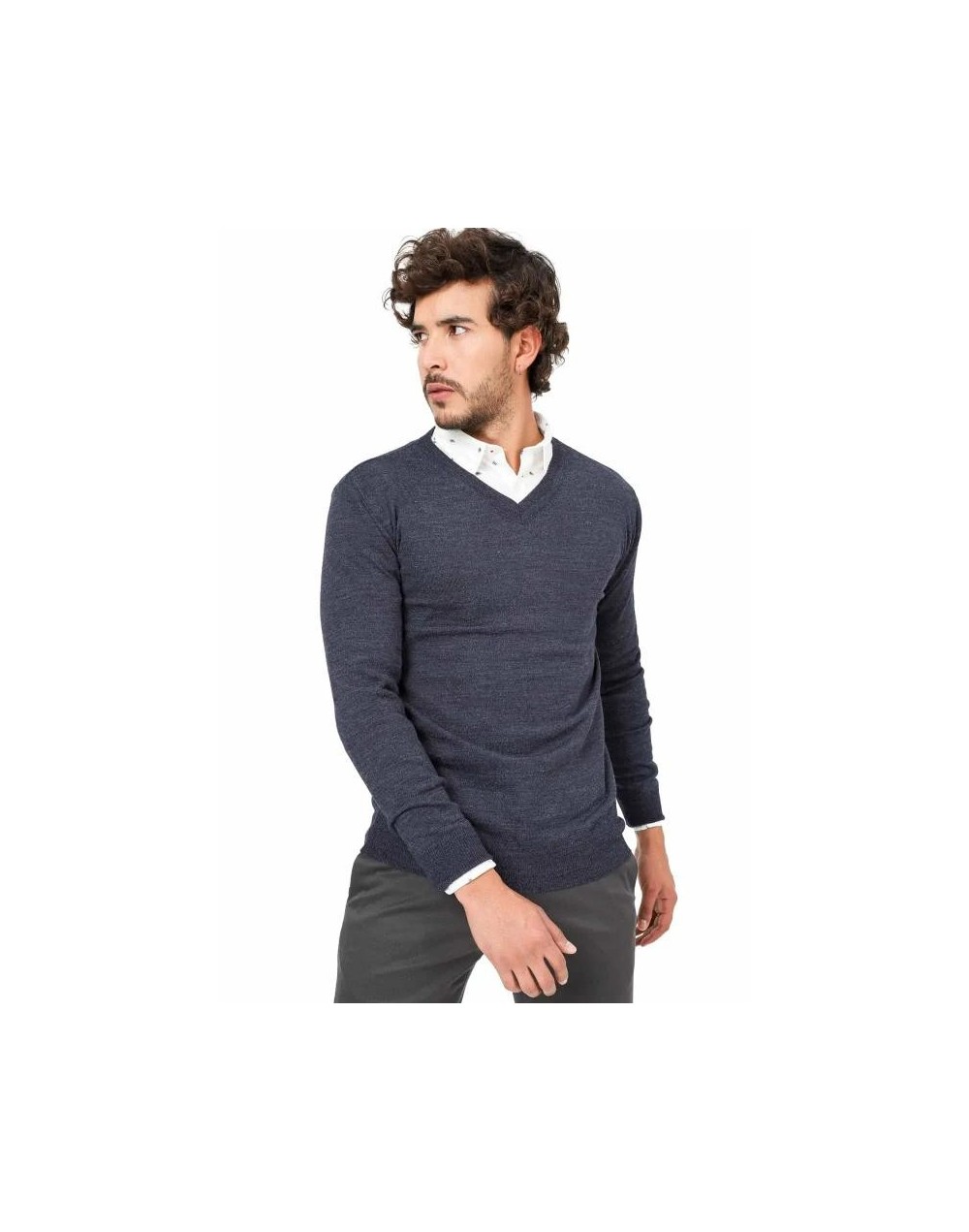 SHC006 Buzo Cuello V Color Azul Oscuro Talla S M L XL