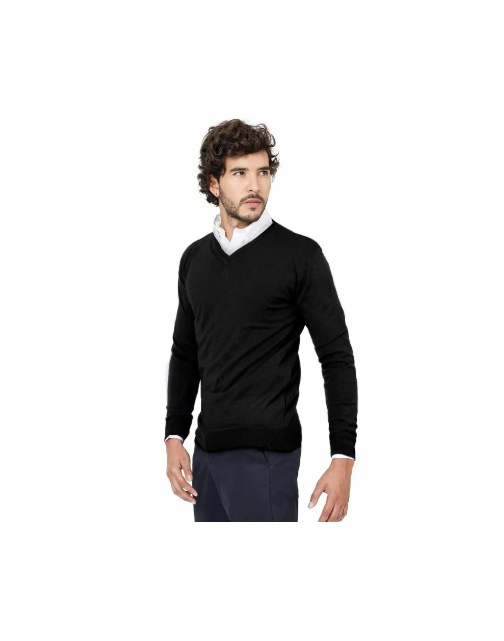 SHC006 Buzo Cuello V Color Negro Talla S M L XL