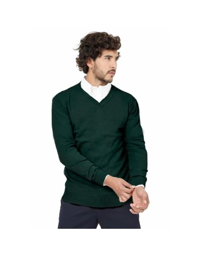 SHC006 Buzo Cuello V Color Verde Botella Talla S M L XL