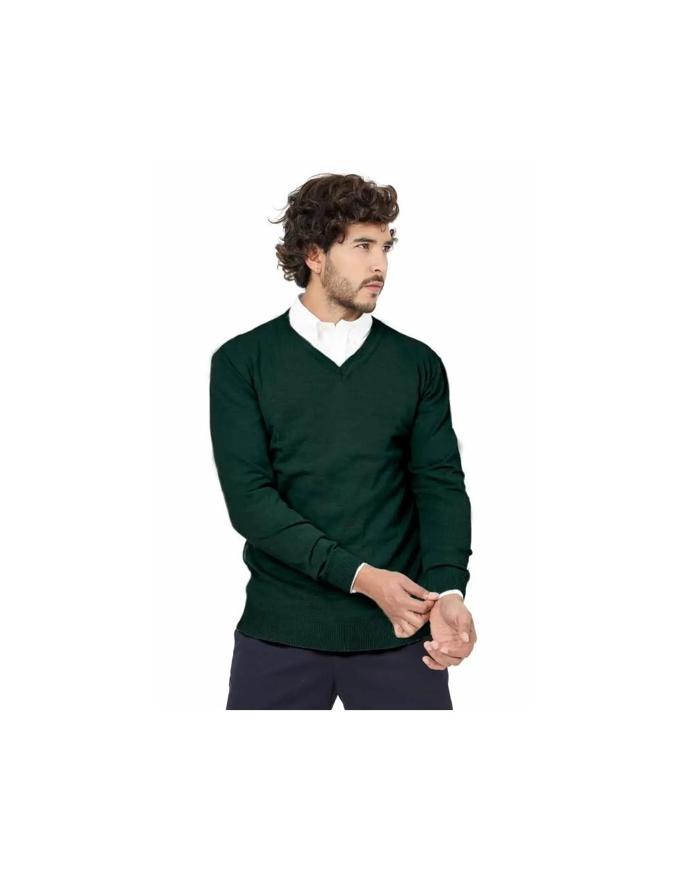 SHC006 Buzo Cuello V Color Verde Botella Talla S M L XL