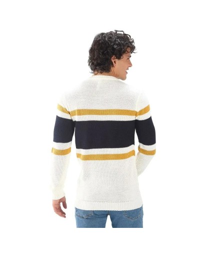 EHC809 Saco 3 Rayas Tejido Ladrillo Color Marfil Azul Mostaza Talla S M L XL