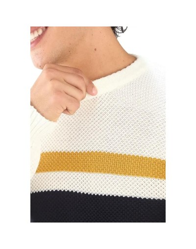 EHC809 Saco 3 Rayas Tejido Ladrillo Color Marfil Azul Mostaza Talla S M L XL