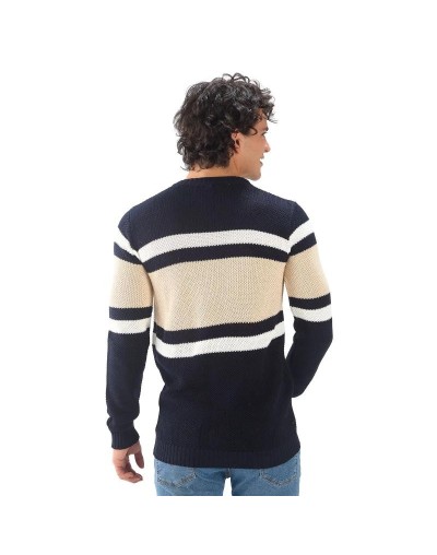 EHC809 Saco 3 Rayas Tejido Ladrillo Color Azul Beige Marfil Talla S M L XL