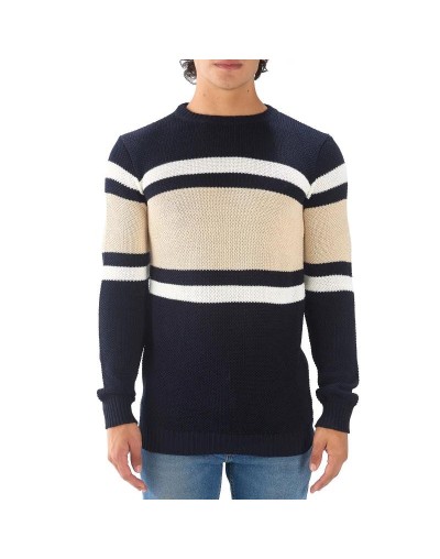 EHC809 Saco 3 Rayas Tejido Ladrillo Color Azul Beige Marfil Talla S M L XL