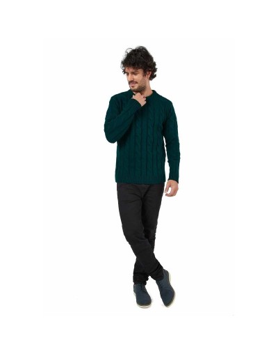DHC677 Buzo Trenzado Cuello Redondo Color Verde Botella Talla XS S M L XL