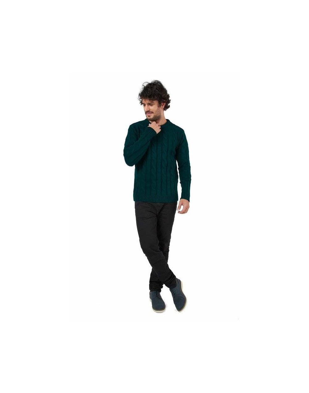 DHC677 Buzo Trenzado Cuello Redondo Color Verde Botella Talla XS S M L XL