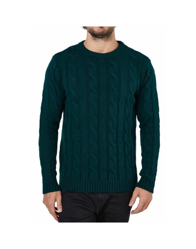 DHC677 Buzo Trenzado Cuello Redondo Color Verde Botella Talla XS S M L XL