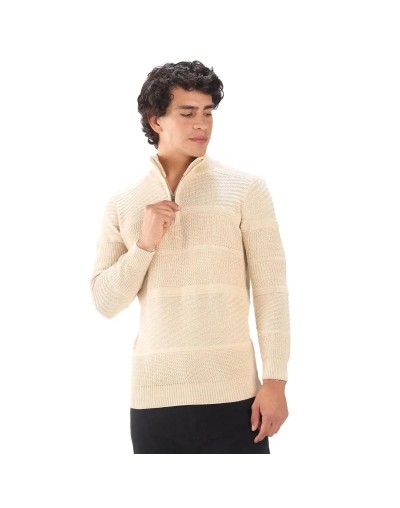 BHA832 Sueter Cuello Alto Labrado Color Beige Talla S M L XL