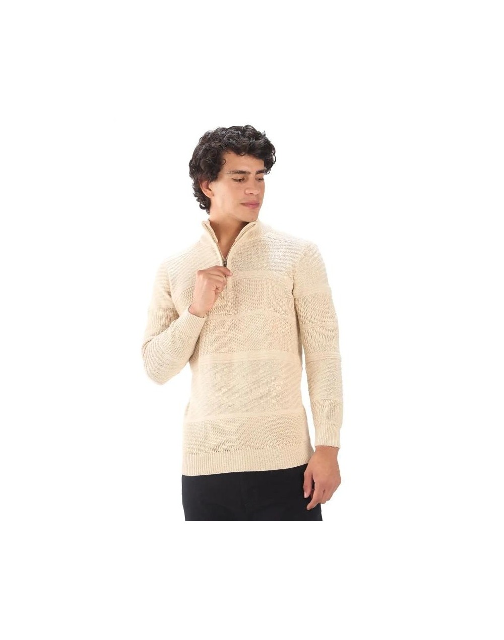 BHA832 Sueter Cuello Alto Labrado Color Beige Talla S M L XL
