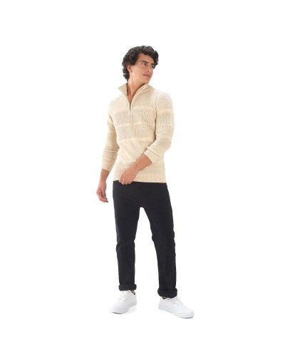 BHA832 Sueter Cuello Alto Labrado Color Beige Talla S M L XL