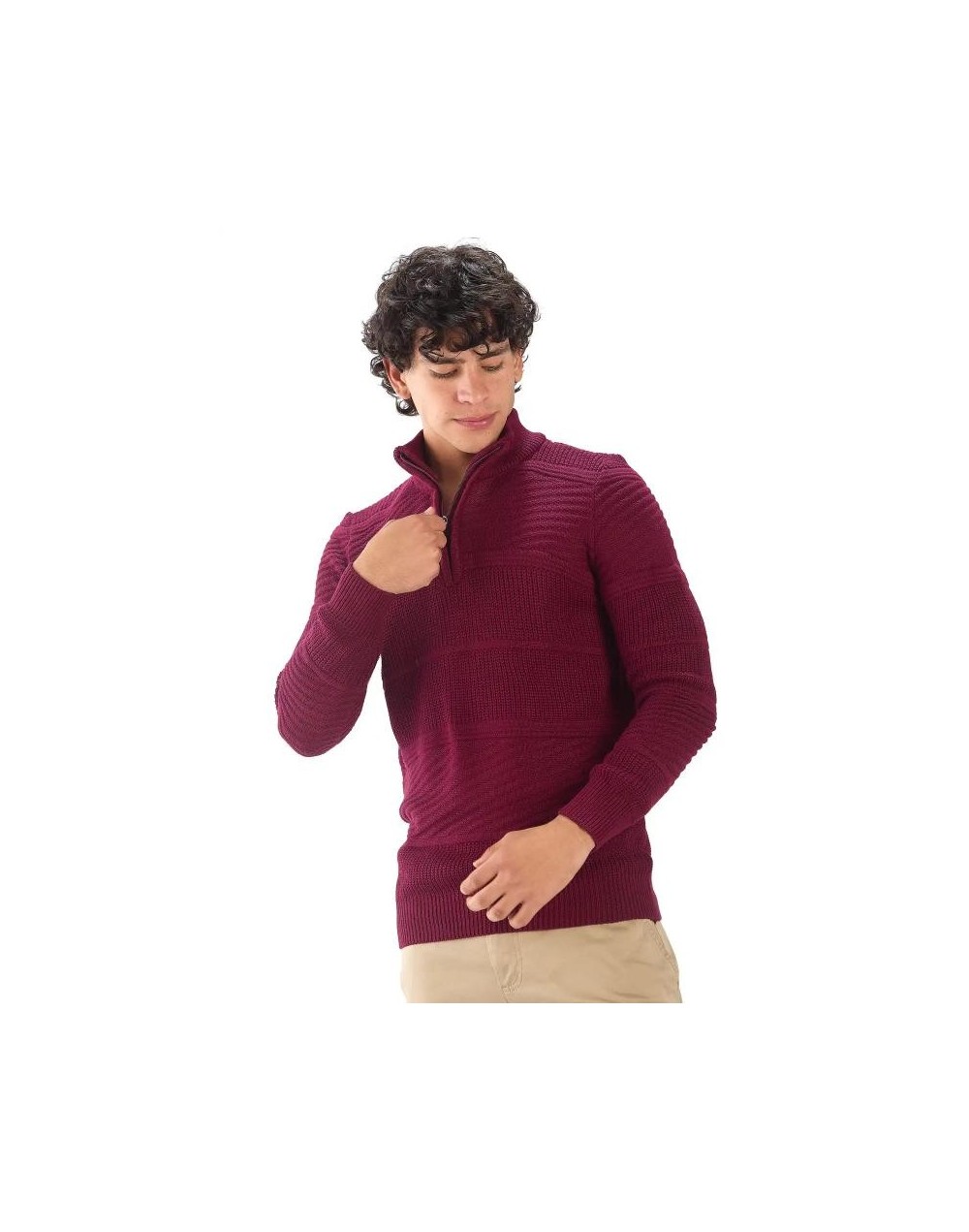 BHA832 Sueter Cuello Alto Labrado Color Vinotinto Talla S M L XL