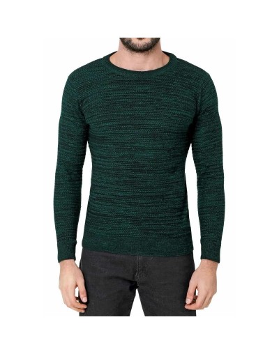 CHC583 Buzo Cuello Redondo Tejido Lazo Matizado Color Verde Talla S M L XL