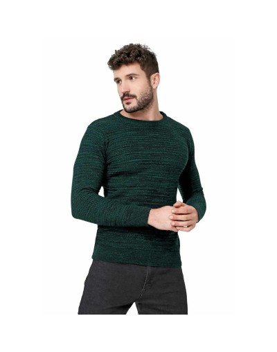 CHC583 Buzo Cuello Redondo Tejido Lazo Matizado Color Verde Talla S M L XL