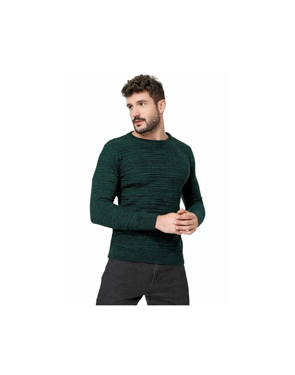 CHC583 Buzo Cuello Redondo Tejido Lazo Matizado Color Verde Talla S M L XL