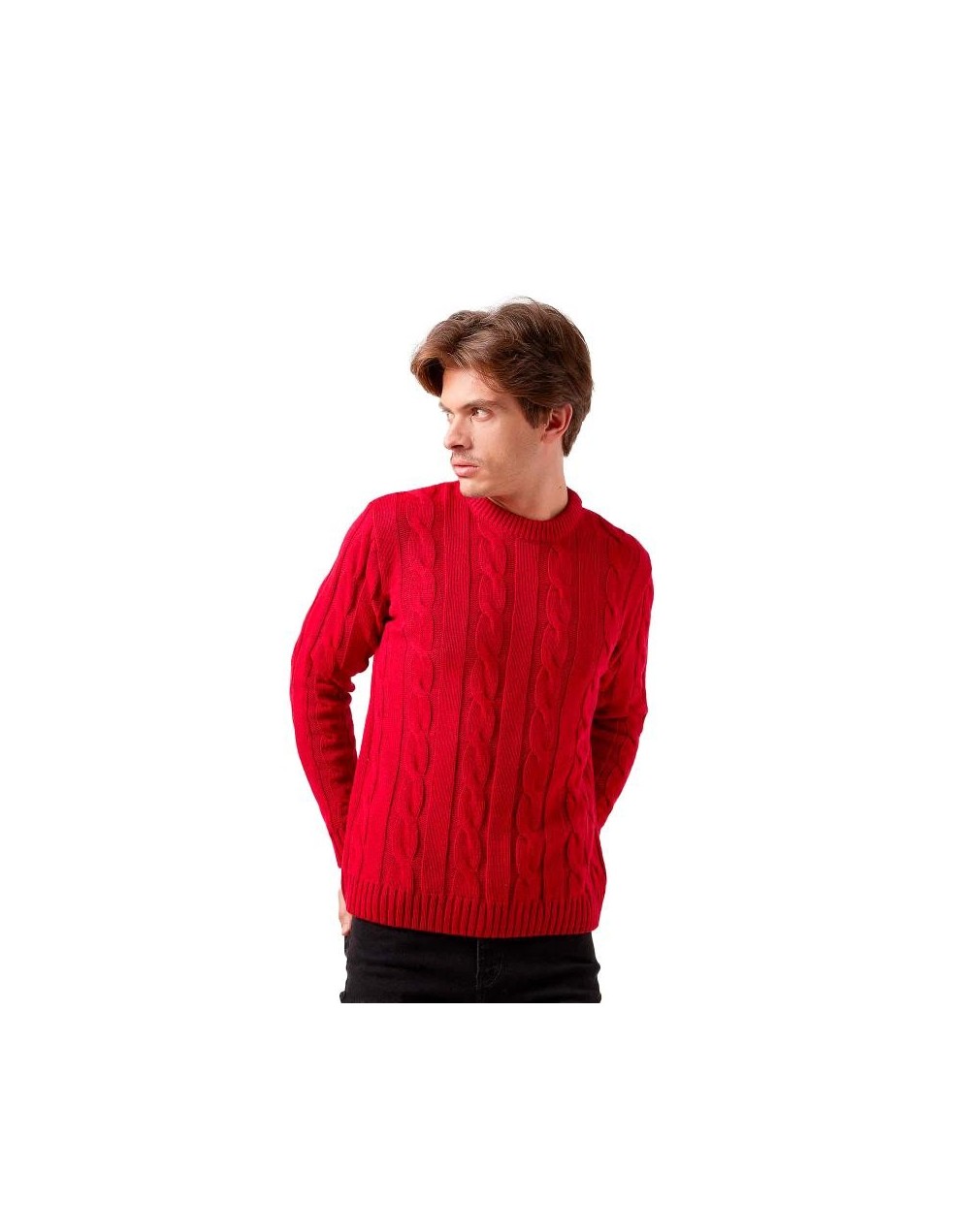DHC677 Buzo Trenzado Cuello Redondo Color Rojo Talla XS S M L XL