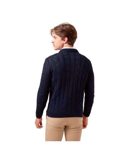 DHC677 Buzo Trenzado Cuello Redondo Color Azul Oscuro Talla XS S M L XL