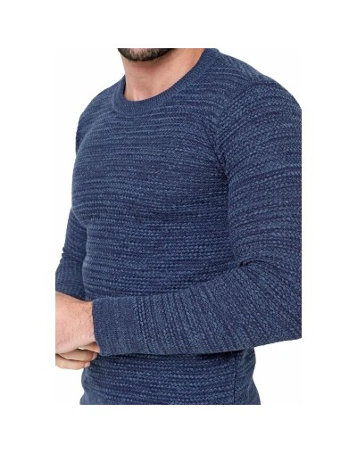 CHC583 Buzo Cuello Redondo Tejido Lazo Matizado Color Azul Talla S M L XL