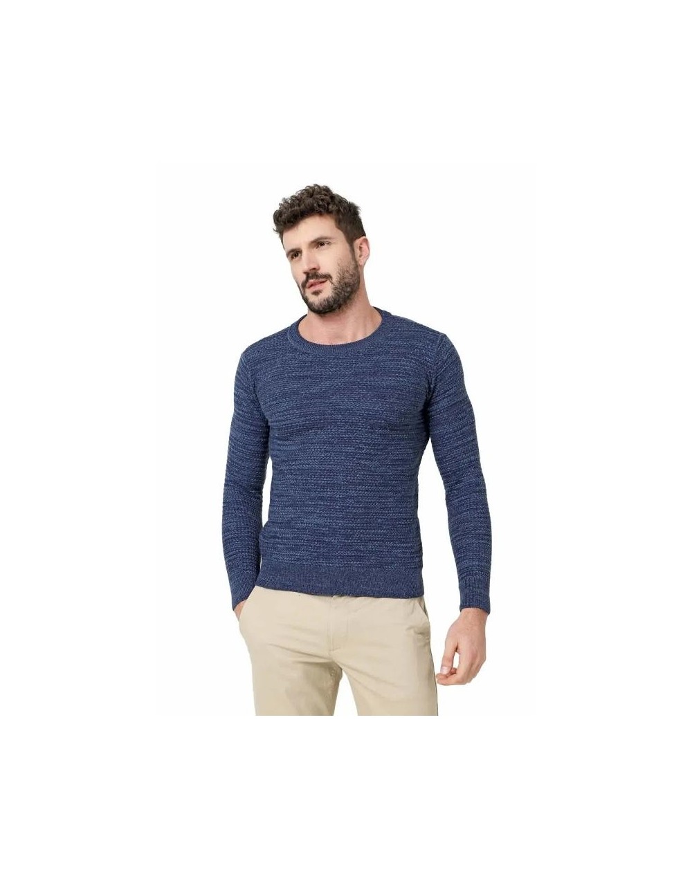 CHC583 Buzo Cuello Redondo Tejido Lazo Matizado Color Azul Talla S M L XL
