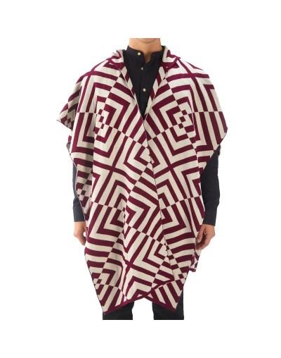 OMA815 Ruana Combos Con Capota Color Vinotinto Beige Talla Unica
