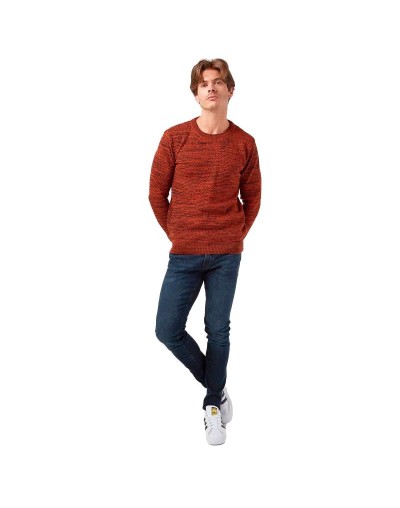 CHC583 Buzo Cuello Redondo Tejido Lazo Matizado Color Terracota Talla S M L XL
