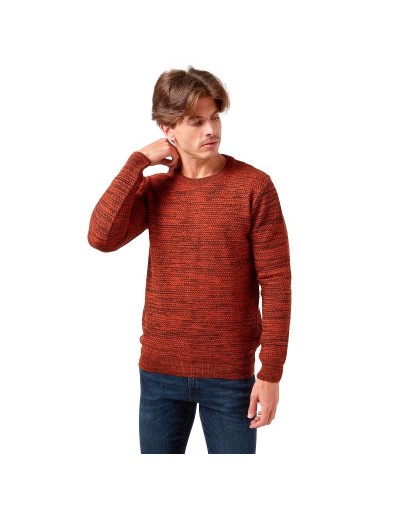 CHC583 Buzo Cuello Redondo Tejido Lazo Matizado Color Terracota Talla S M L XL