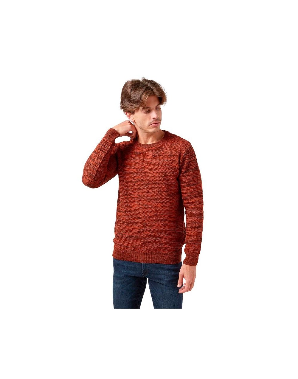 CHC583 Buzo Cuello Redondo Tejido Lazo Matizado Color Terracota Talla S M L XL